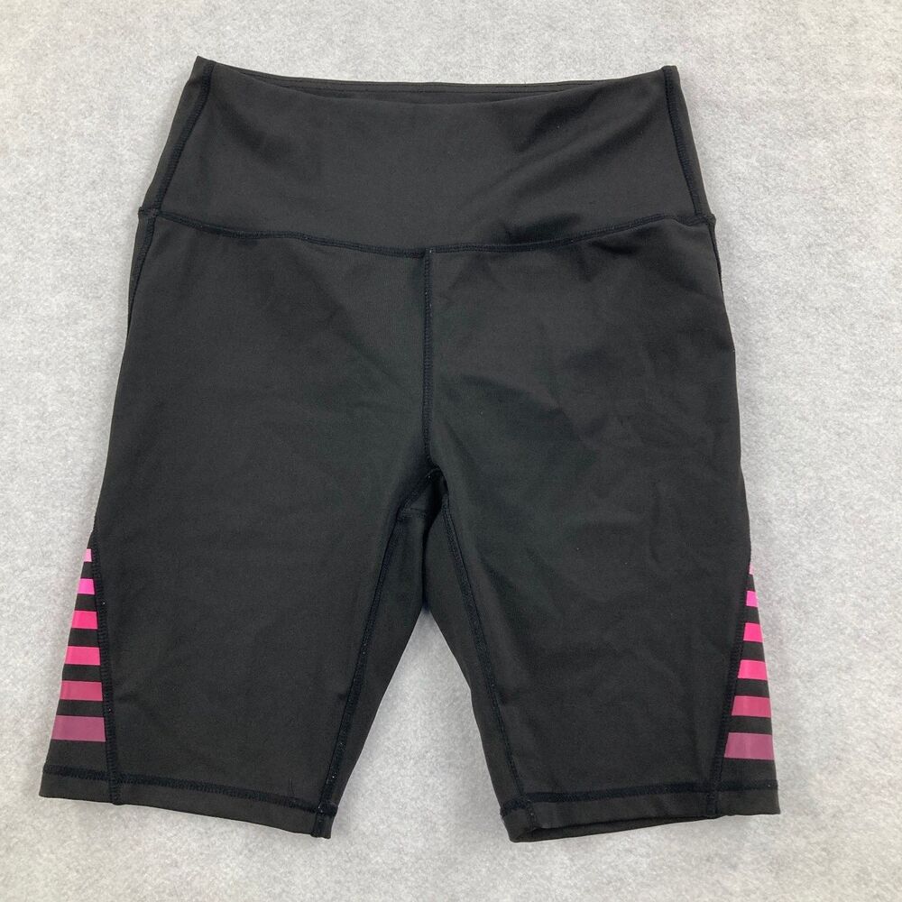 LEG3ND Women's Black Activewear Shorts Size M Mid-Thigh Pink Stripe High Waist